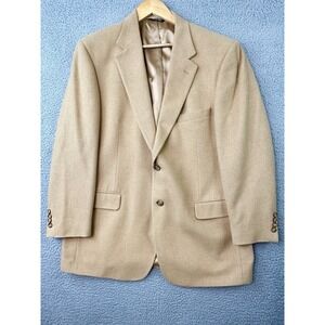Bill Blass 100% Camel Hair Blazer Mens 44 Reg Tan Single Breasted 2 Button Vtg